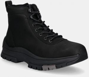 Kožené členkové topánky Calvin Klein Jeans HYBRID WP BOOT LACEUP REBELLIOUS pánske, čierna farba, YM0YM01077