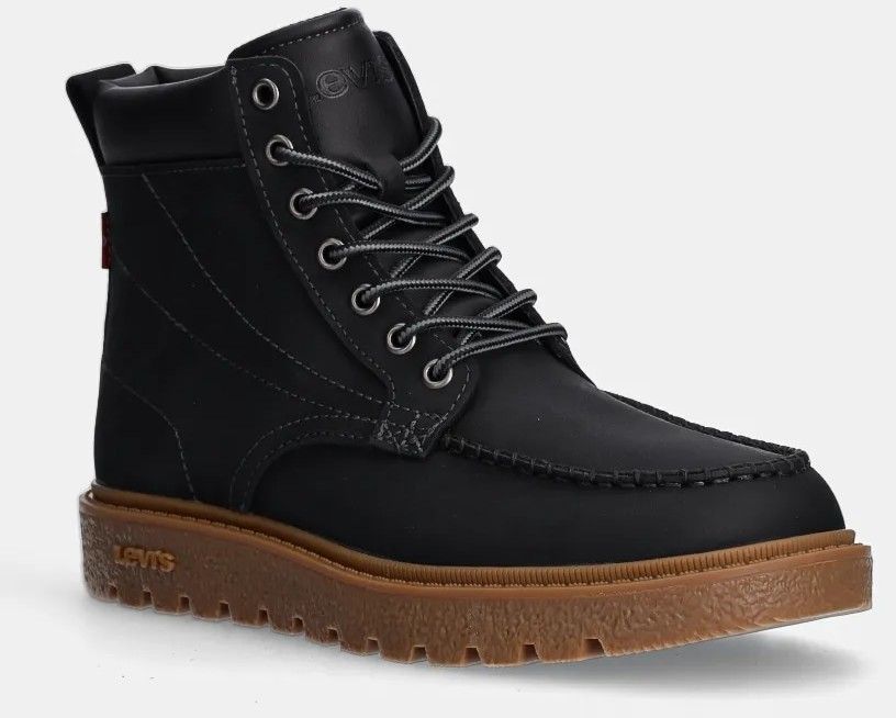 Kožené členkové topánky Levi's ABNER RED TAB pánske, čierna farba, 000FD-0000