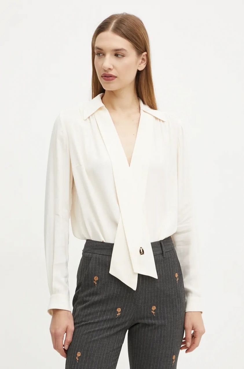 Blúzka Elisabetta Franchi dámska, béžová farba, jednofarebná, CA02341E2 NORBLIN