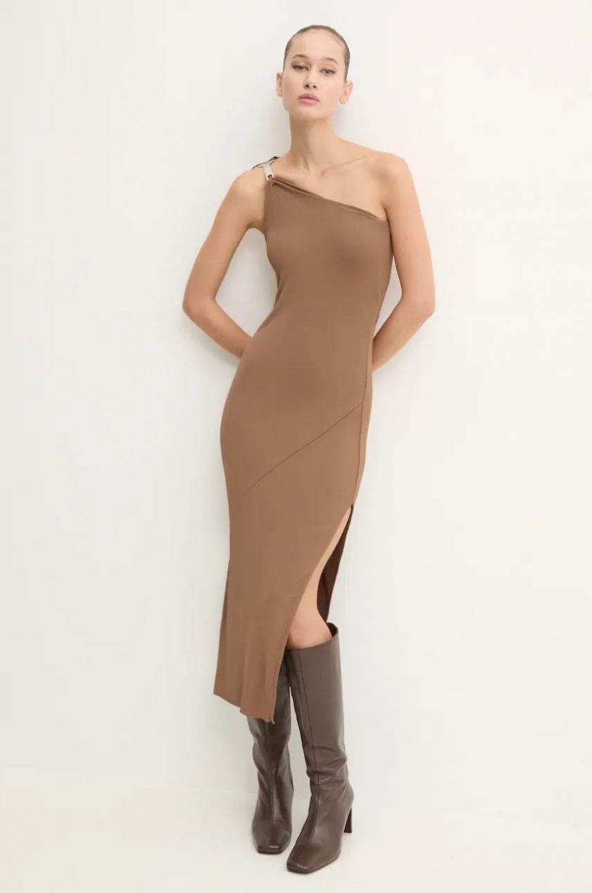 Šaty Rick Owens Lilies hnedá farba, midi, priliehavá, LI02D5534CVI