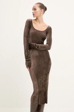 Zamatové šaty Rick Owens Lilies hnedá farba, maxi, priliehavá, LI02D5532VSTET2