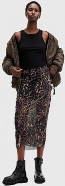 Sukňa AllSaints NORA hnedá farba, midi, puzdrová, W057RB