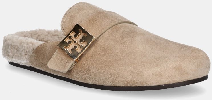 Semišové šľapky Tory Burch Mellow Shearling Mule dámske, béžová farba, 163612-250