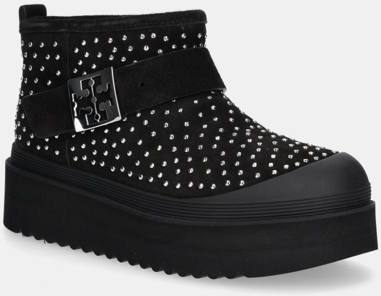 Semišové snehule Tory Burch Mellow Shearling Stud Platform Boot čierna farba, 165420-006