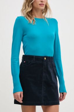 Menčestrová sukňa Tommy Hilfiger tmavomodrá farba, mini, áčkový strih, WW0WW43480