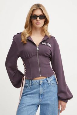 Bavlnená mikina Versace Jeans Couture dámska, fialová farba, s kapucňou, s potlačou, 77HAI304 F0010