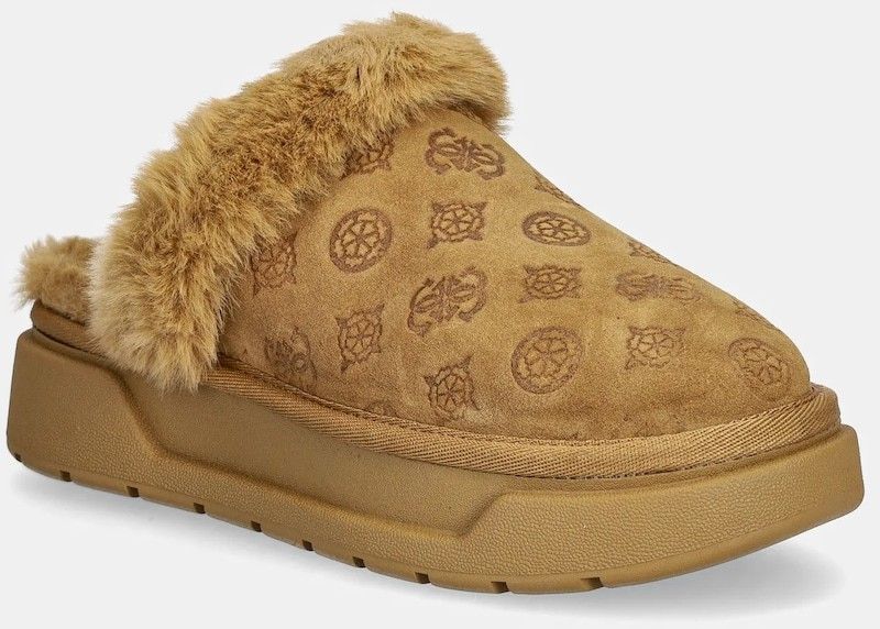 Semišové papuče Guess UNIKA3 hnedá farba, FLFUK3 FAL06