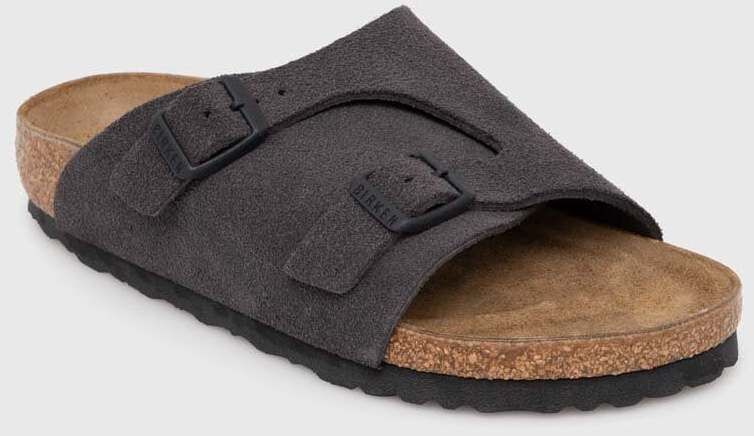 Semišové šľapky Birkenstock Zürich dámske, šedá farba, 1028547