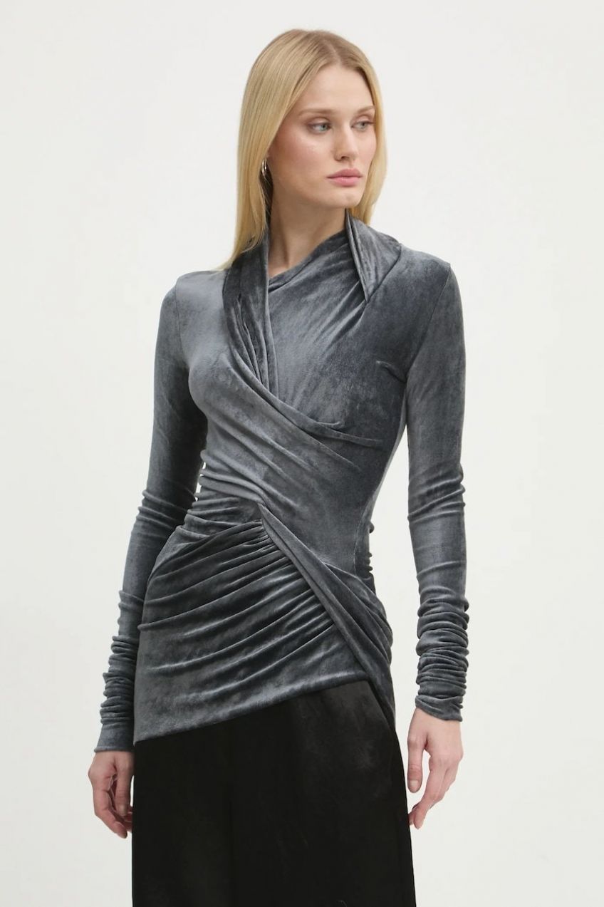 Zamatová blúzka Rick Owens Lilies šedá farba, jednofarebná, LI02D5203VST