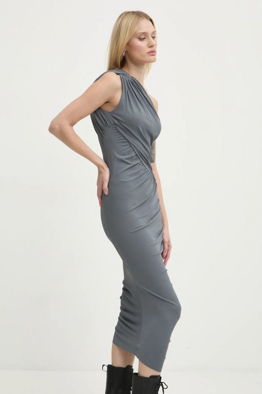 Šaty Rick Owens Lilies šedá farba, midi, priliehavá, LI02D5526CVI