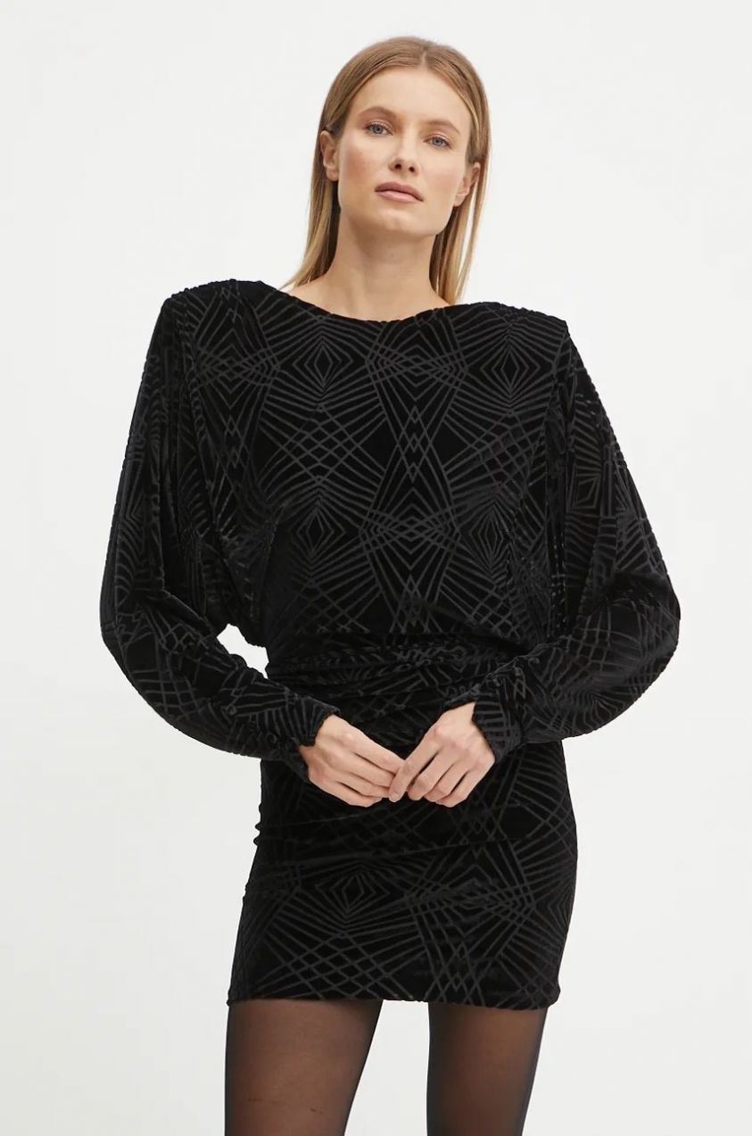 Zamatové šaty Pinko čierna farba, mini, priliehavé, 104482 A29H
