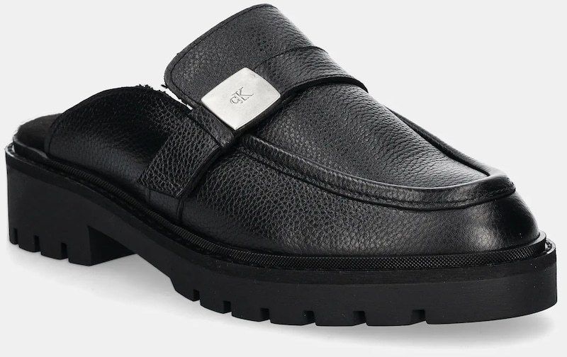 Kožené šľapky Calvin Klein Jeans FLATFORM SLIPON MG LTH dámske, čierna farba, YW0YW01655