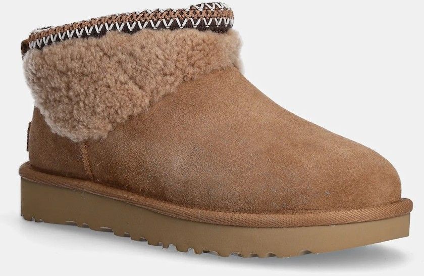 Semišové snehule UGG Classic Ultra Mini Maxi Curly hnedá farba, 1158263-CHE