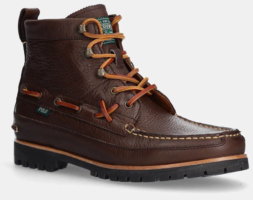 Kožené členkové topánky Polo Ralph Lauren Ranger Mid pánske, hnedá farba, 812945851001
