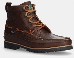 Kožené členkové topánky Polo Ralph Lauren Ranger Mid pánske, hnedá farba, 812945851001