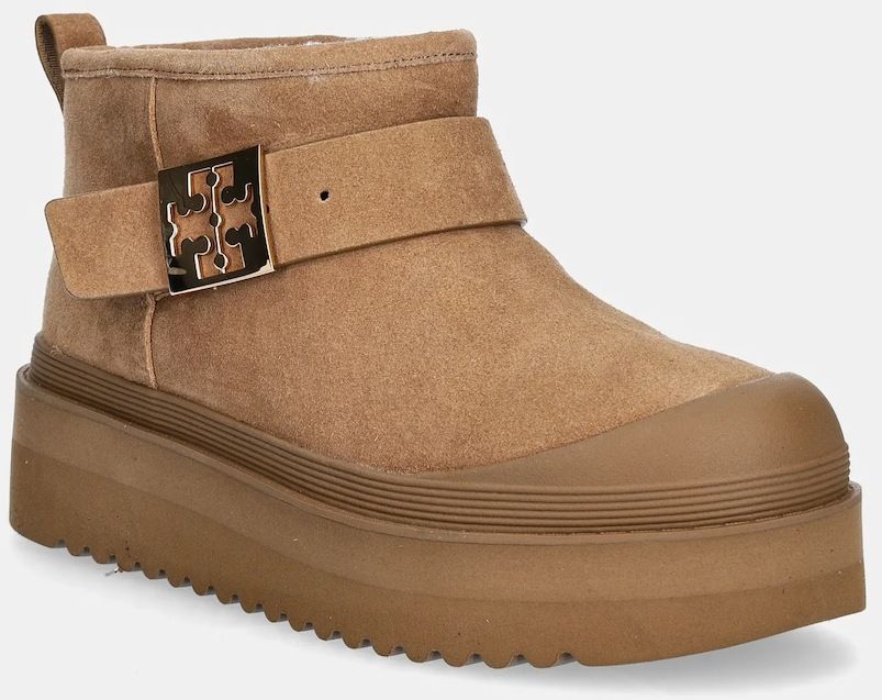 Semišové snehule Tory Burch Mellow Shearling Platform Boot hnedá farba, 165421-200