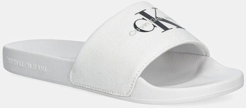 Šľapky Calvin Klein Jeans SLIDE MONOGRAM WMNS dámske, biela farba, YW0YW01835