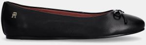 Kožené balerínky Tommy Hilfiger BALLERINA LEATHER FLAT BOW čierna farba, FW0FW08359