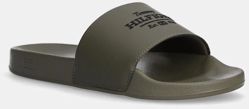 Šľapky Tommy Hilfiger EMBROID HILFIGER 85 POOL SLIDE pánske, zelená farba, FM0FM05342