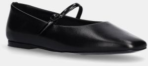 Kožené balerínky Calvin Klein MARY JANE BALLERINA - LTH čierna farba, HW0HW02307