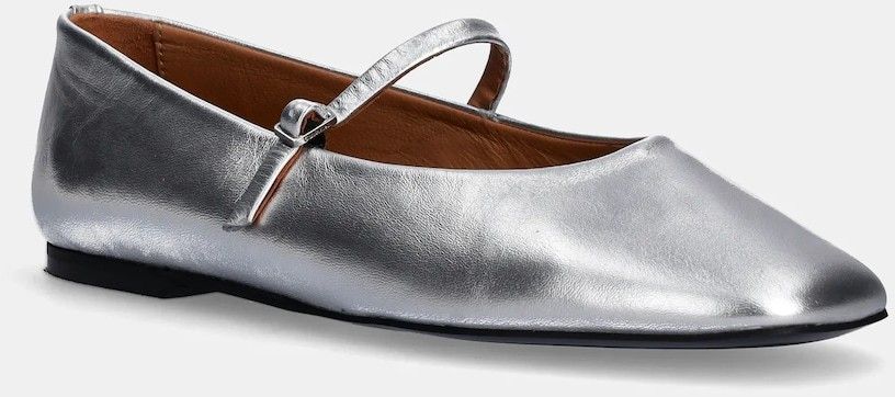 Kožené balerínky Calvin Klein MARY JANE BALLERINA - MET strieborná farba, HW0HW02269