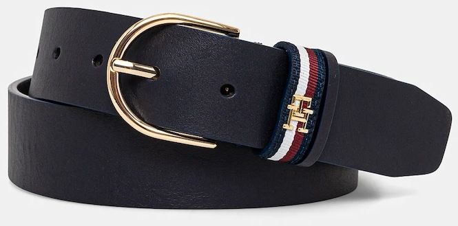 Kožený opasok Tommy Hilfiger dámsky, tmavomodrá farba, AW0AW16835