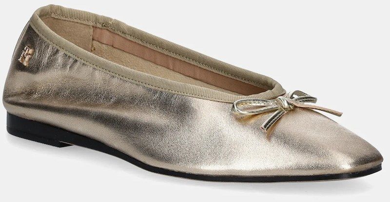Kožené balerínky Tommy Hilfiger BALLERINA SOFT LEATHER METALLIC zlatá farba, FW0FW08452