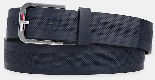 Kožený opasok Tommy Jeans pánsky, tmavomodrá farba, AM0AM12926