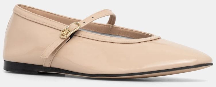 Kožené balerínky Tommy Hilfiger BALLERINA MARYJANE PATENT béžová farba, FW0FW08577
