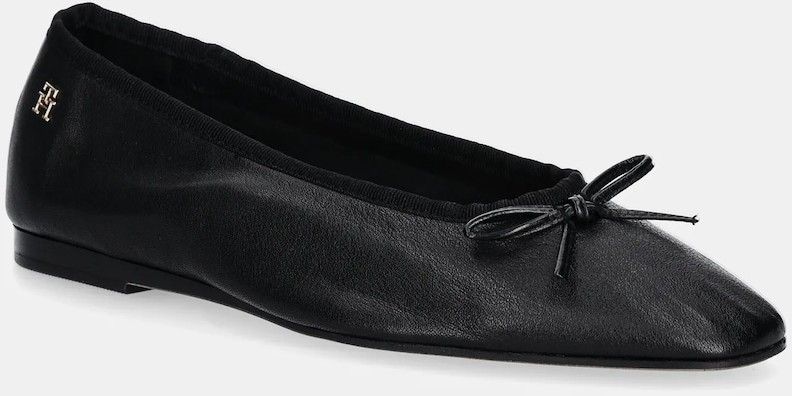Kožené balerínky Tommy Hilfiger BALLERINA SOFT LEATHER čierna farba, FW0FW08355