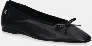 Kožené balerínky Tommy Hilfiger BALLERINA SOFT LEATHER čierna farba, FW0FW08355