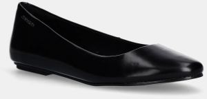 Kožené balerínky Calvin Klein ROUND BALLERINA čierna farba, HW0HW02449