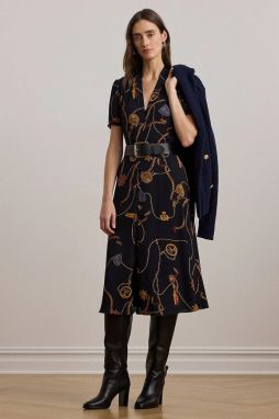 Šaty Lauren Ralph Lauren tmavomodrá farba, midi, áčkový strih, 200957152