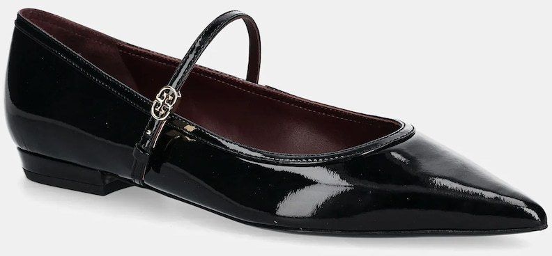 Kožené balerínky Tory Burch Double T Buckle Mary Jane čierna farba, 162764-006