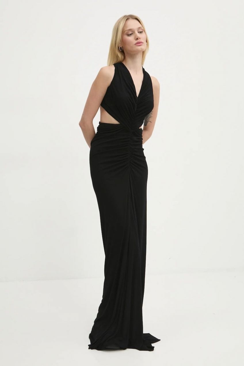 Šaty Rick Owens Lilies čierna farba, maxi, áčkový strih, LI02D5500RV