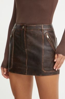 Kožená sukňa MICHAEL Michael Kors hnedá farba, mini, áčkový strih, MF470G2F24