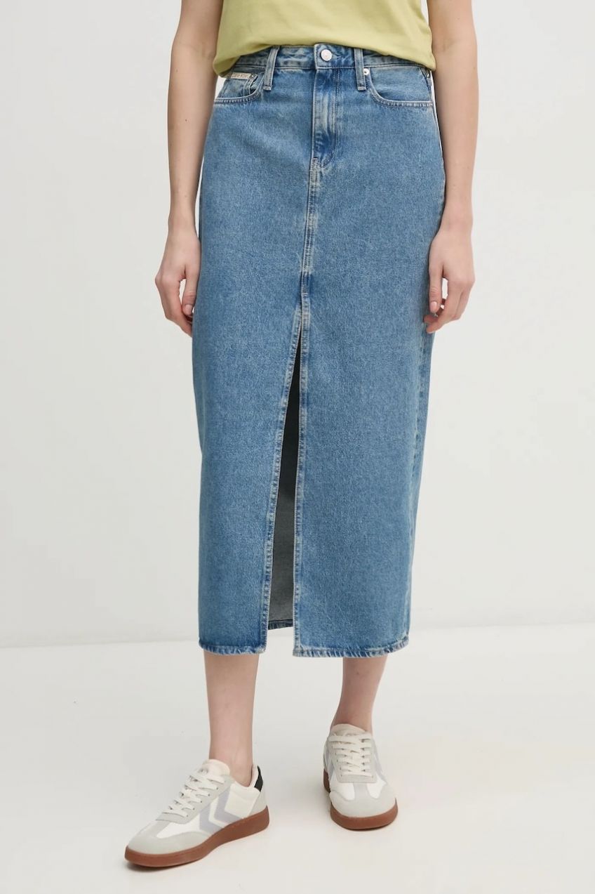 Rifľová sukňa Calvin Klein Jeans maxi, rovný strih, J20J224532