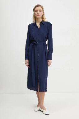 Šaty s prímesou hodvábu PS Paul Smith tmavomodrá farba, midi, rovný strih, W2R.606D.P31186