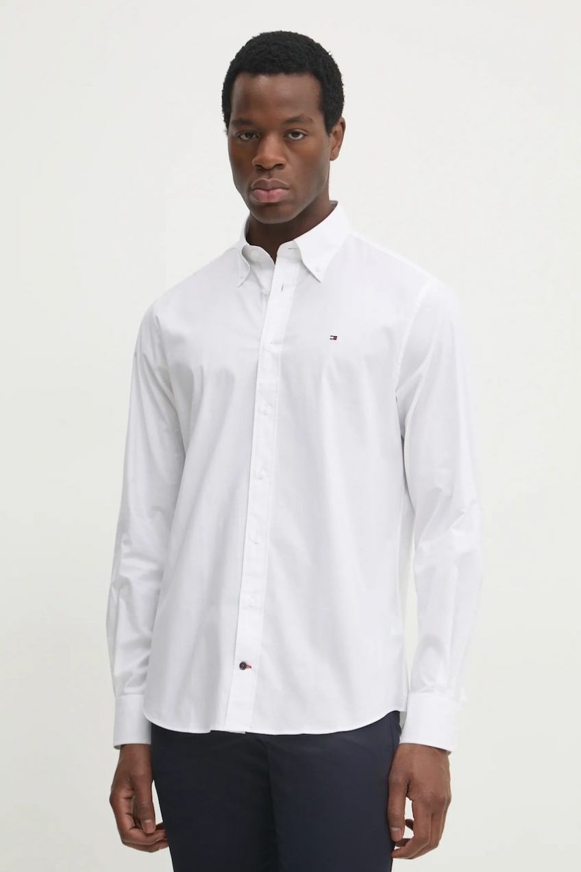 Košeľa Tommy Hilfiger pánska, biela farba, regular, s golierom button-down, MW0MW37595