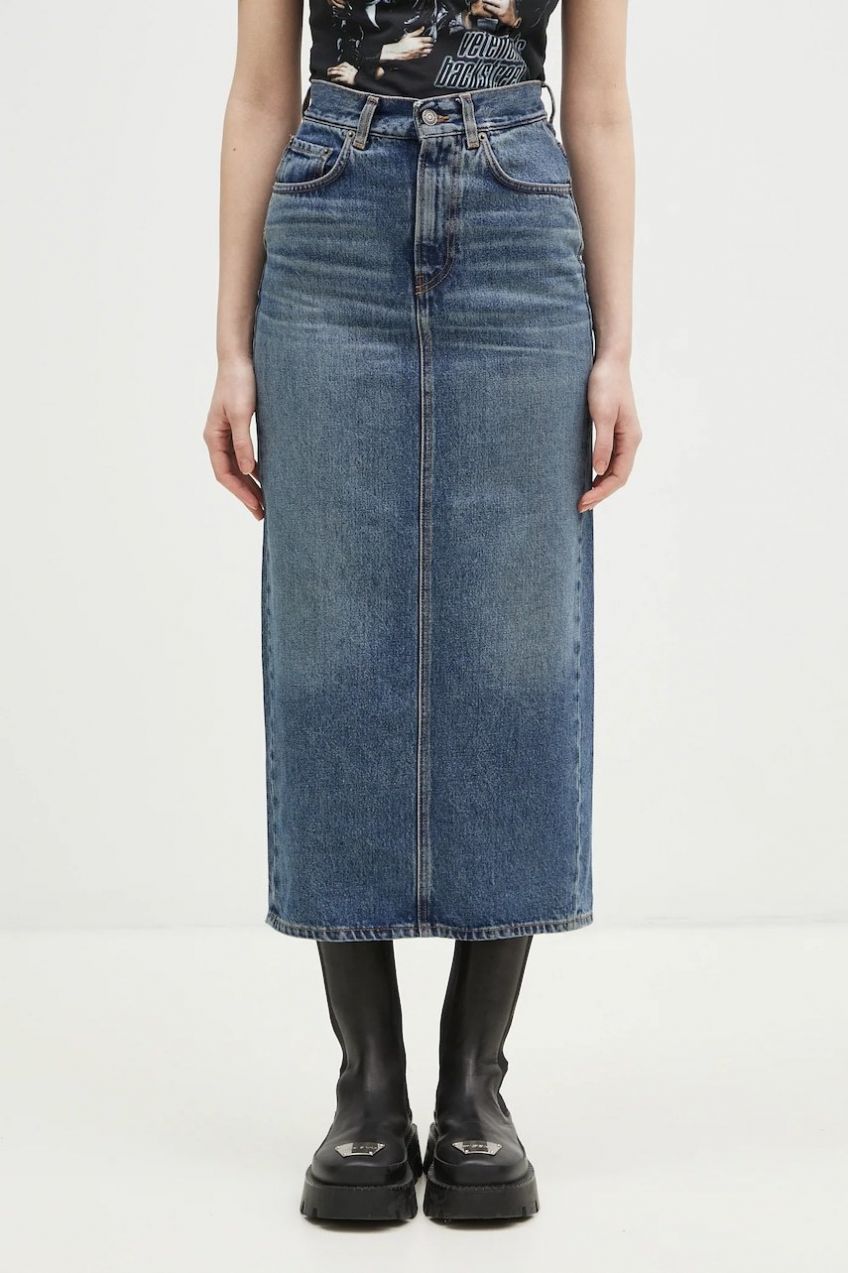 Bavlnená rifľová sukňa Fiorucci Denim Midi tmavomodrá farba, midi, puzdrová, W01FPDSK176DN01DN02