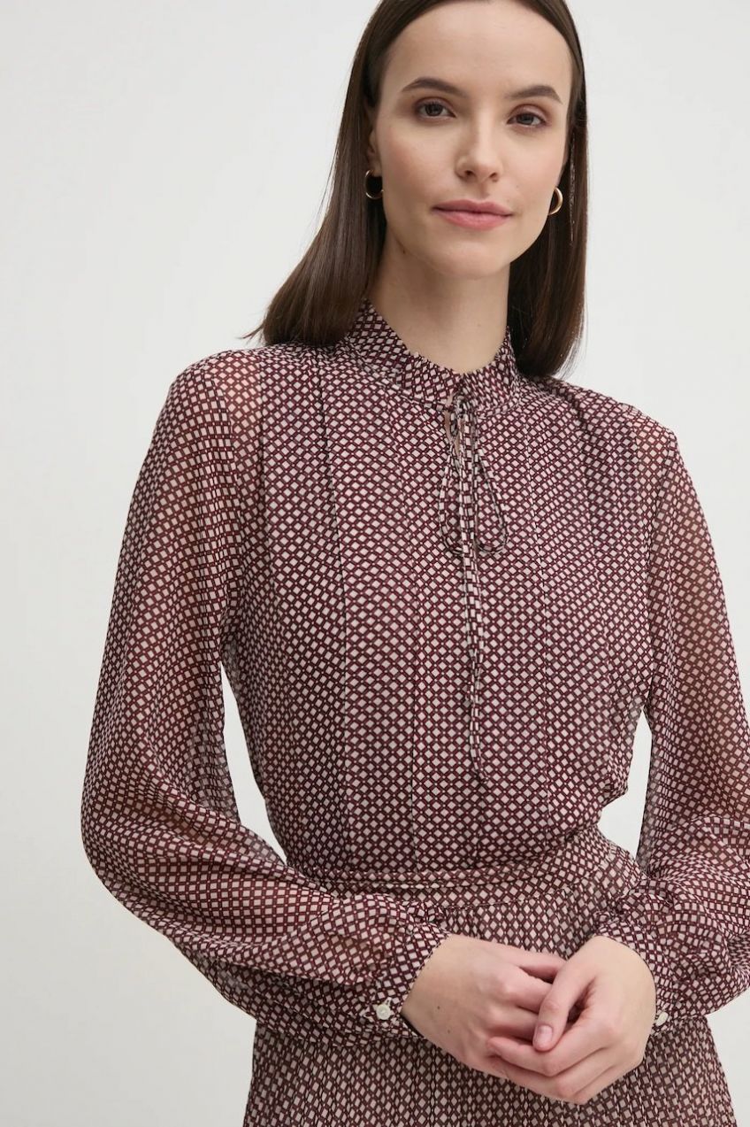 Blúzka Tommy Hilfiger dámska, bordová farba, vzorovaná, WW0WW44047