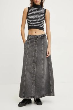 Rifľová sukňa Tommy Jeans šedá farba, maxi, áčkový strih, DW0DW19799