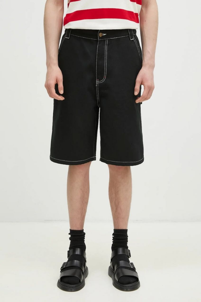 Rifľové krátke nohavice ICECREAM Canvas Carpenter Shorts pánske, čierna farba, ICW002