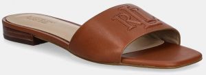 Kožené šľapky Lauren Ralph Lauren Everley Sld dámske, hnedá farba, 802959142002