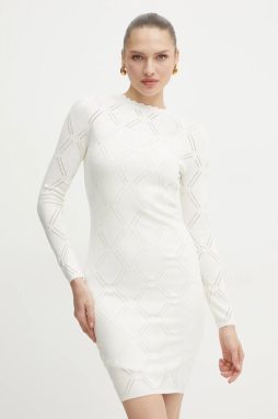 Šaty s prímesou hodvábu Marciano Guess ANNA béžová farba, mini, priliehavé, 5RGK06 5857Z