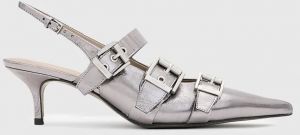 Kožené lodičky AllSaints Grace Buckle Heel strieborná farba, W150FB