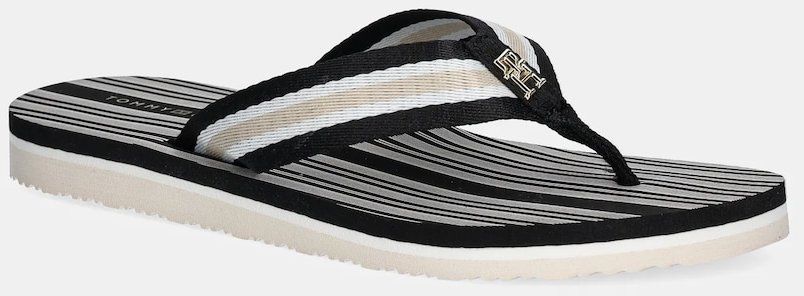 Šľapky Tommy Hilfiger IM TH PRINT BEACH SANDAL dámske, čierna farba, na plochom podpätku, FW0FW08370