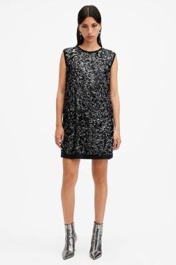 Šaty AllSaints ILIA čierna farba, mini, oversize, W178DB