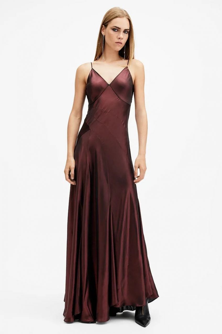 Šaty AllSaints LILI červená farba, maxi, áčkový strih, W291DB