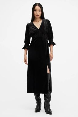 Šaty AllSaints ANI VELVET čierna farba, midi, rovný strih, W143DB